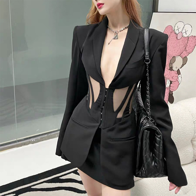 Perspective fashion coat sexy gauze business suit