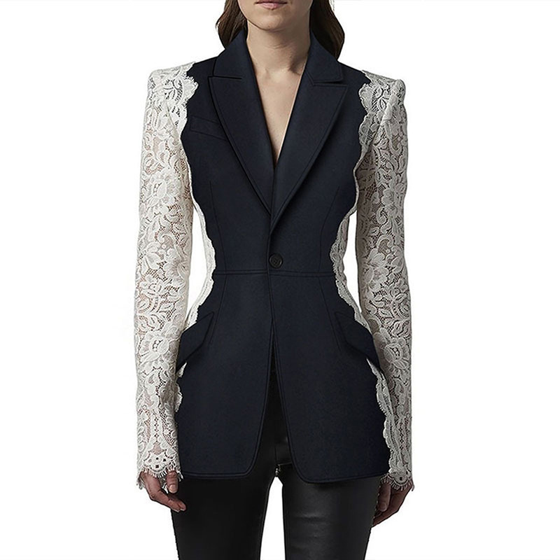 Slim European style lace business suit fashion splice coat