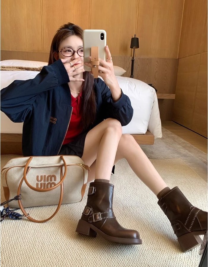 Thick low cylinder women's boots cool winter boots