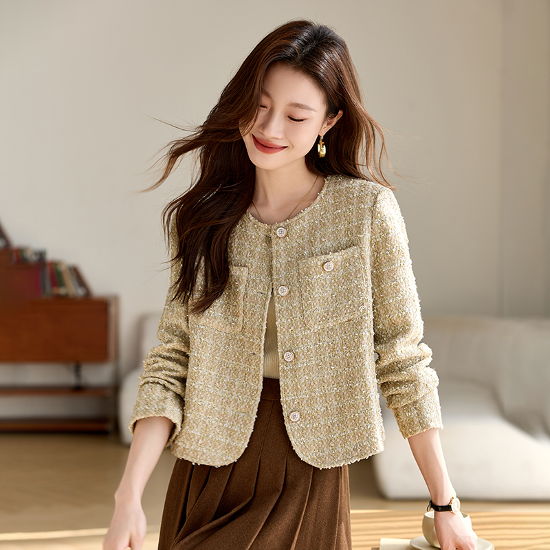 Coarse flower short temperament retro colors coat for women