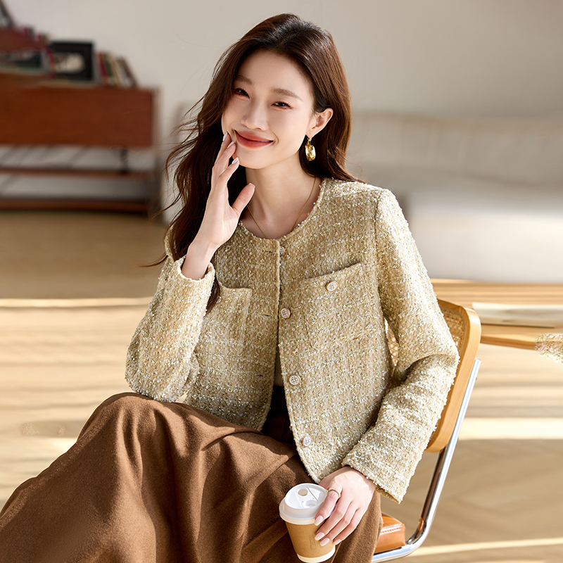 Coarse flower short temperament retro colors coat for women