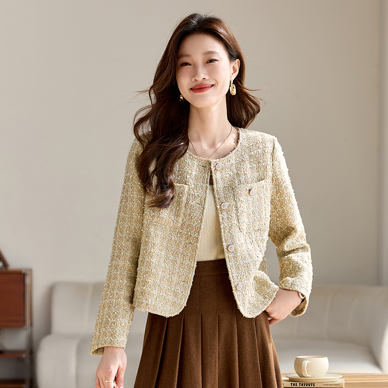 Coarse flower short temperament retro colors coat for women