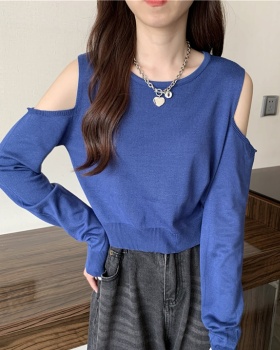 Strapless loose pure T-shirt long sleeve knitted autumn tops