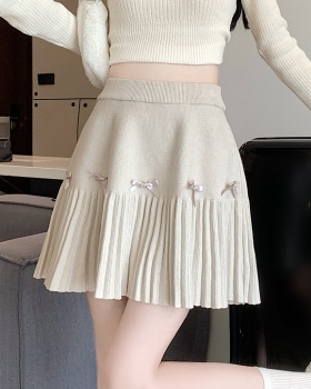 Pleated slim autumn short skirt A-line bow skirt for women