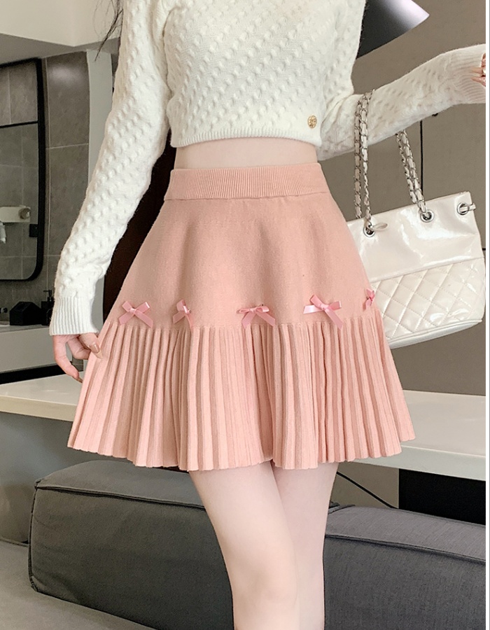 Pleated slim autumn short skirt A-line bow skirt for women