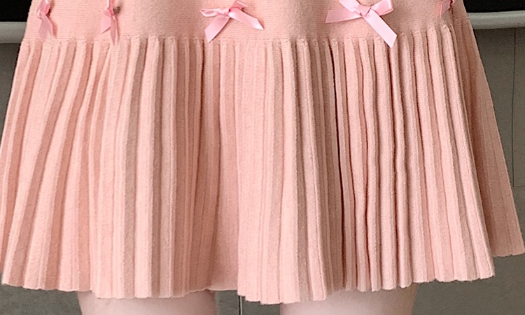 Pleated slim autumn short skirt A-line bow skirt for women