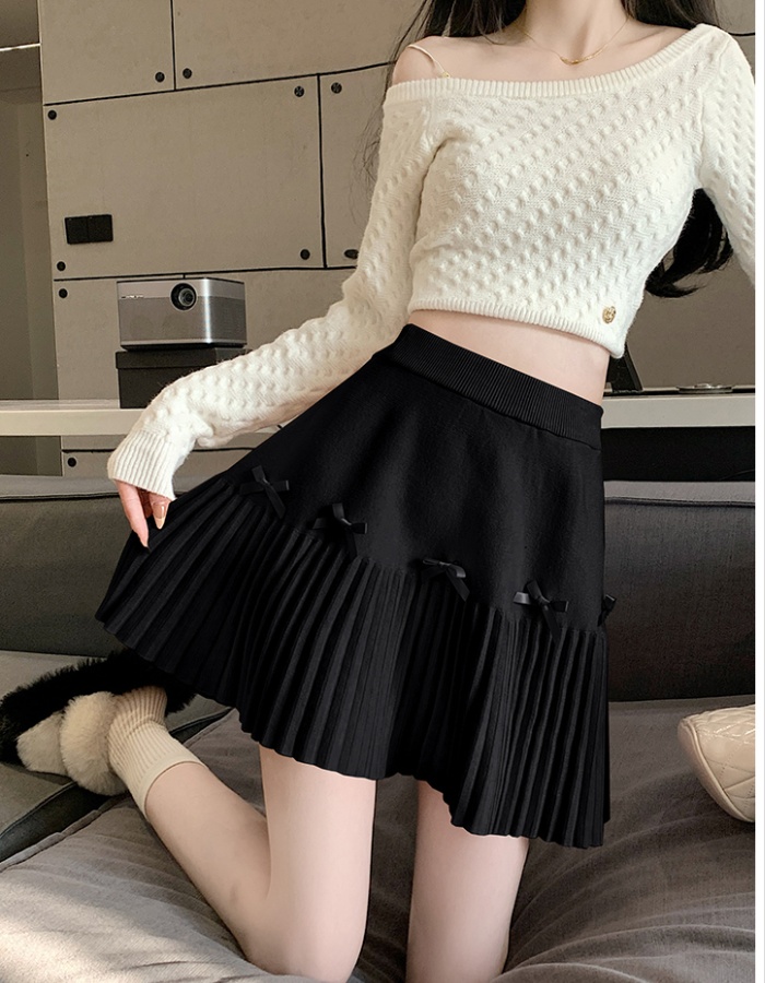 Pleated slim autumn short skirt A-line bow skirt for women