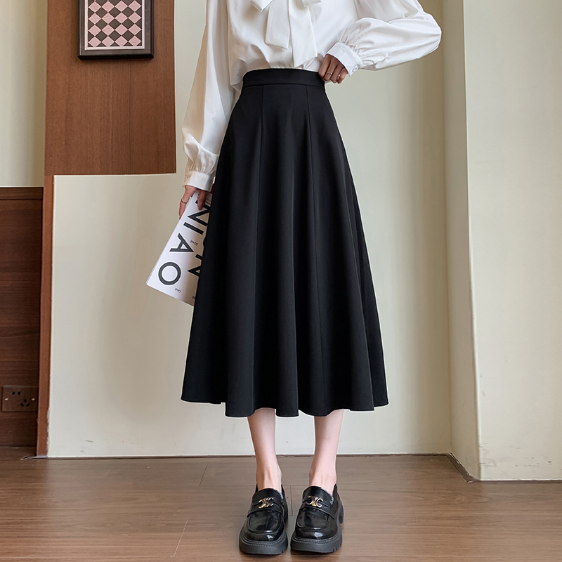 High waist A-line skirt black long business suit for women