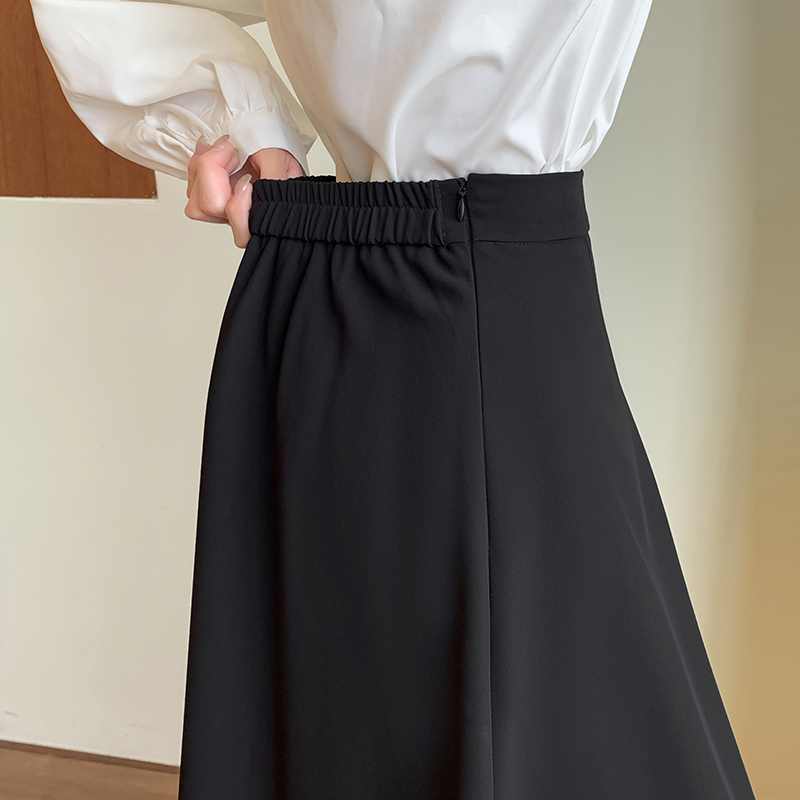 High waist A-line skirt black long business suit for women