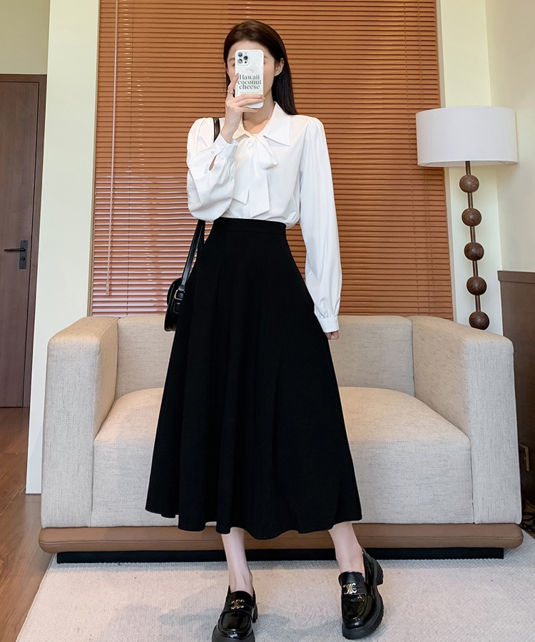 High waist A-line skirt black long business suit for women