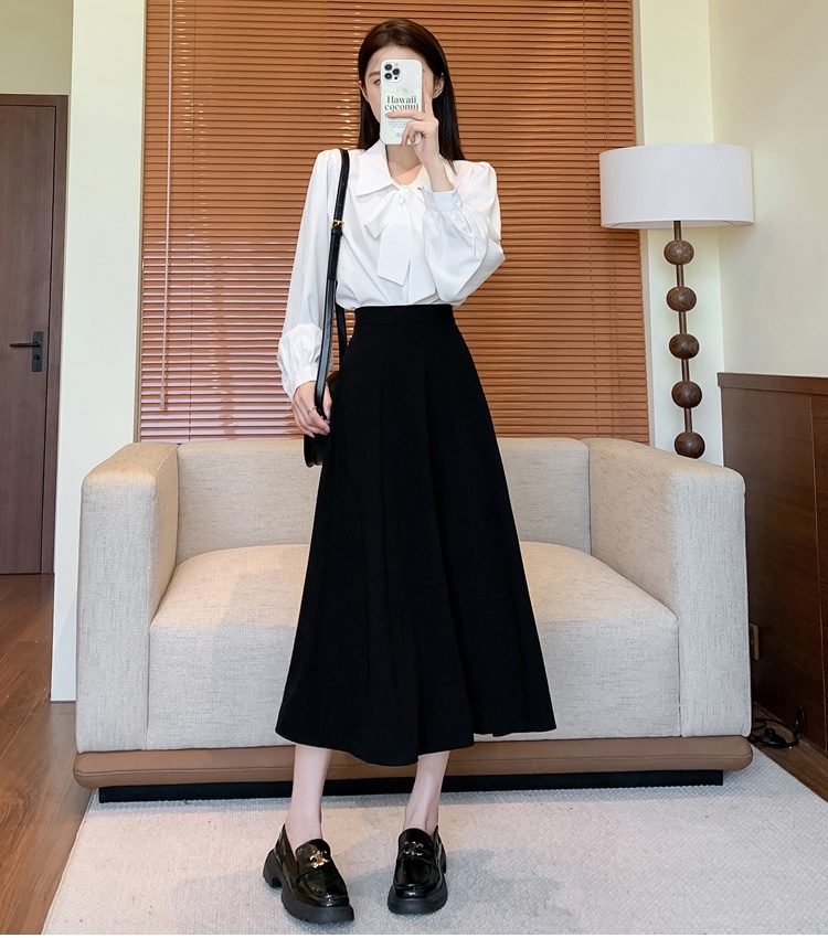 High waist A-line skirt black long business suit for women