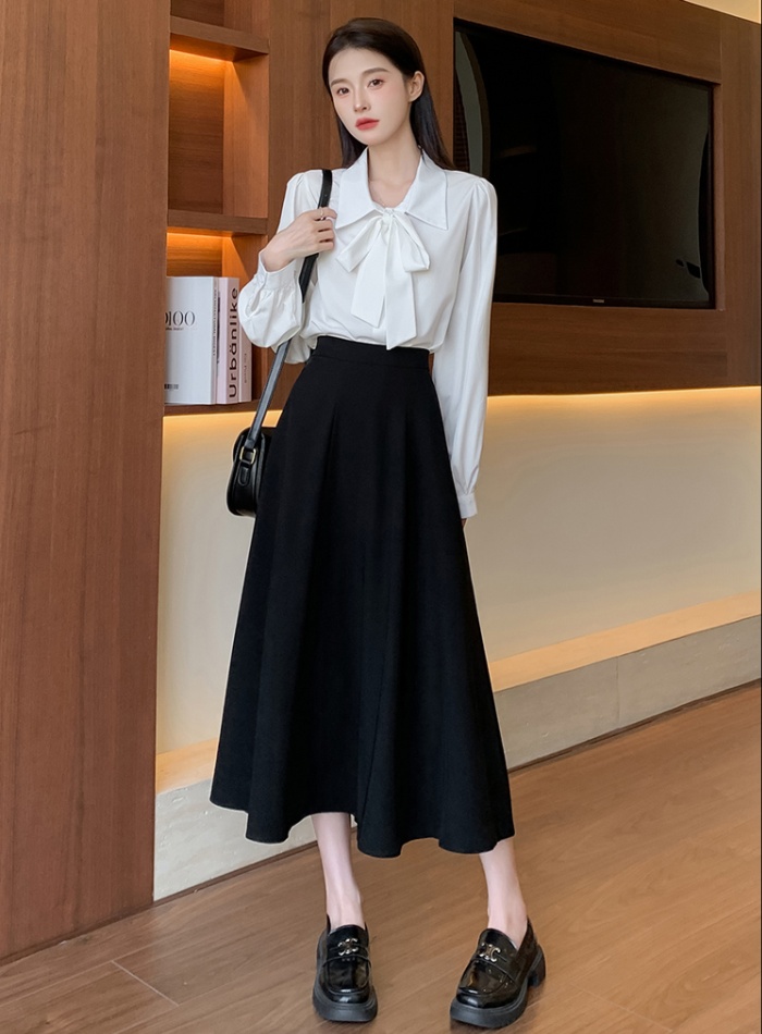 High waist A-line skirt black long business suit for women