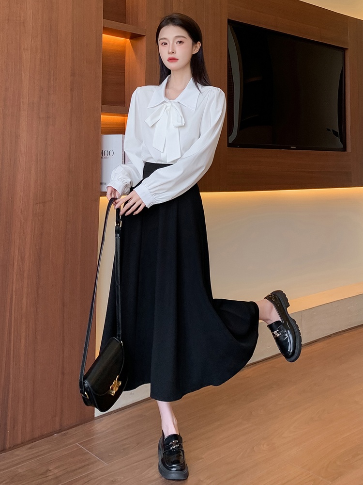 High waist A-line skirt black long business suit for women