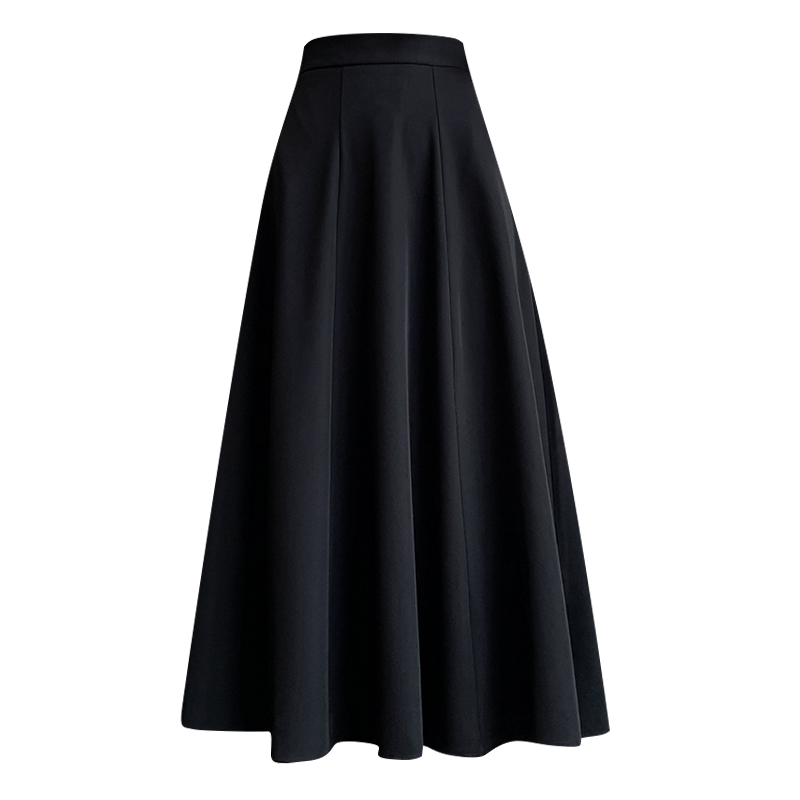 High waist A-line skirt black long business suit for women