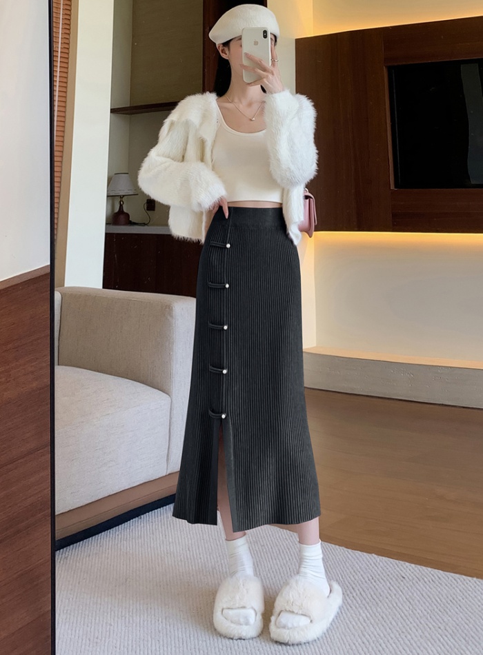 Pleated high waist A-line package hip small fellow skirt for women