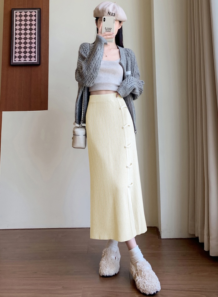 Pleated high waist A-line package hip small fellow skirt for women