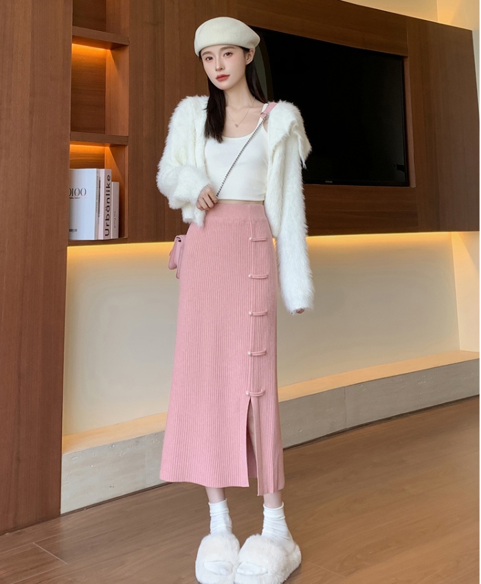 Pleated high waist A-line package hip small fellow skirt for women