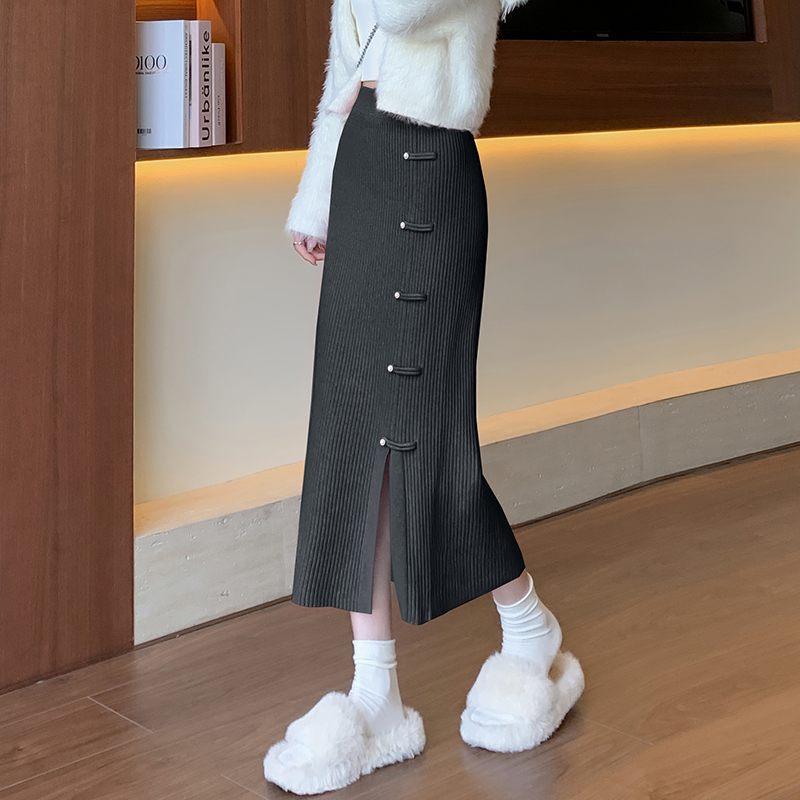 Pleated high waist A-line package hip small fellow skirt for women