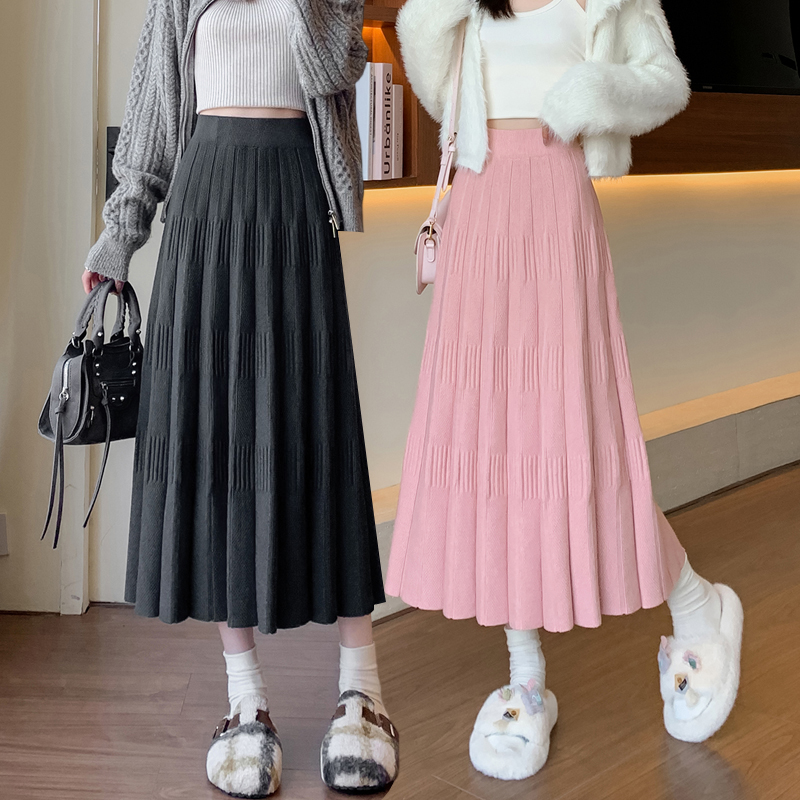 Knitted long dress big skirt skirt for women