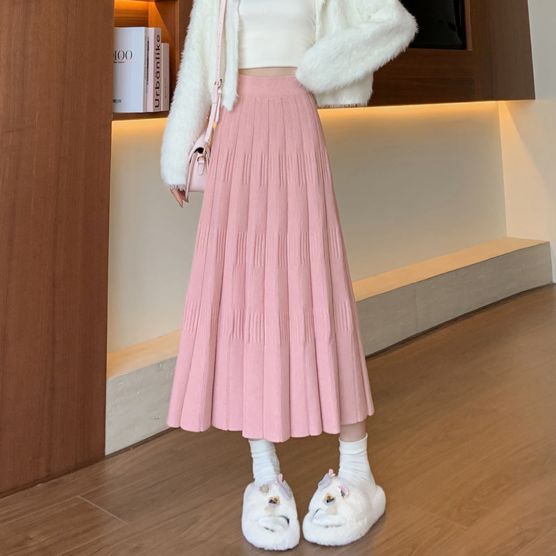 Knitted long dress big skirt skirt for women