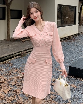 Knitted France style ladies temperament niche dress