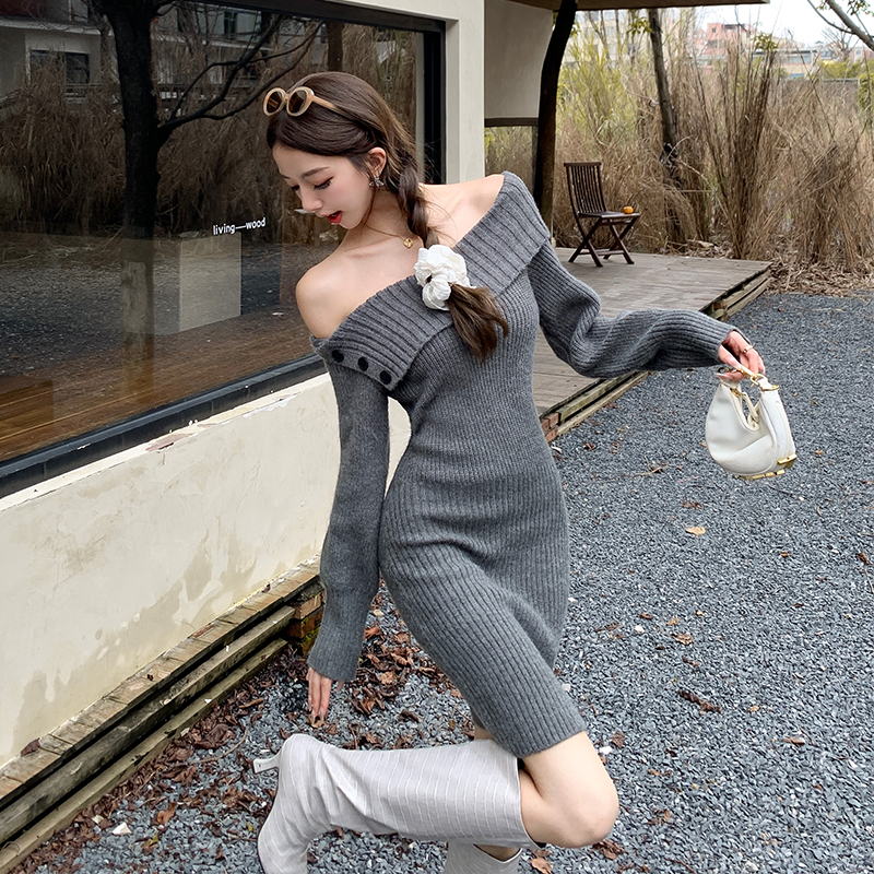 Package hip sexy dress temperament knitted sweater dress