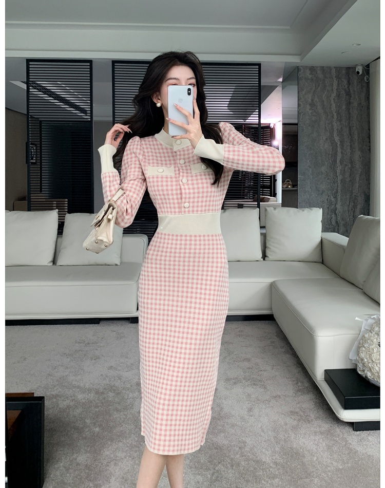 Knitted chanelstyle dress long autumn and winter long dress