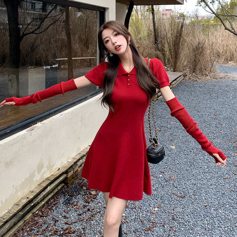 Autumn and winter knitted T-back slim dress for women