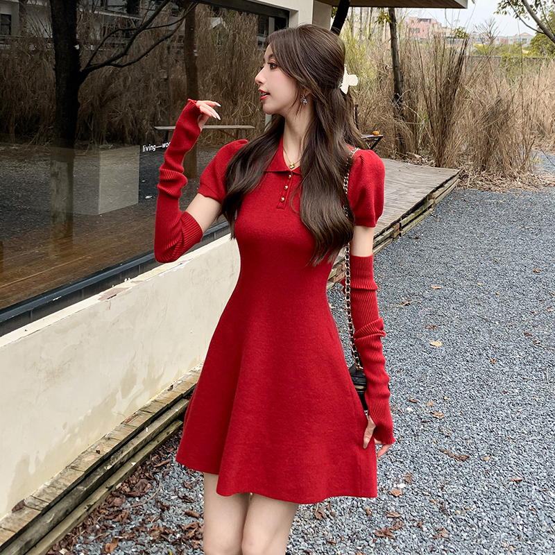 Autumn and winter knitted T-back slim dress for women