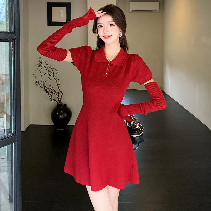 Autumn and winter knitted T-back slim dress for women