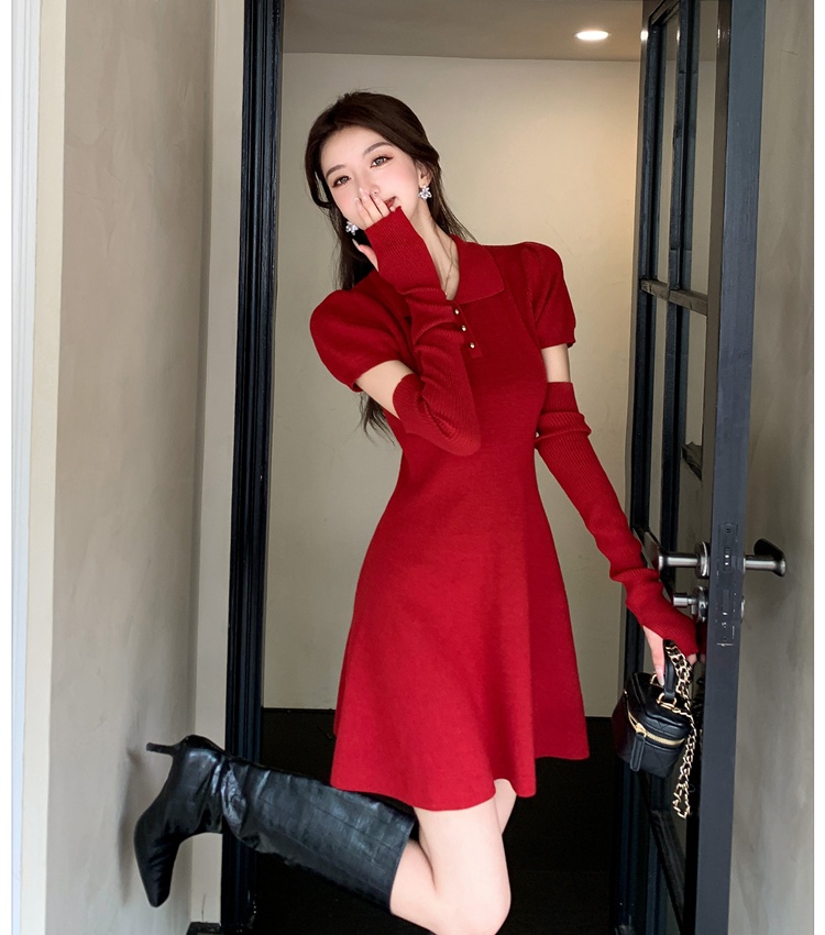 Autumn and winter knitted T-back slim dress for women