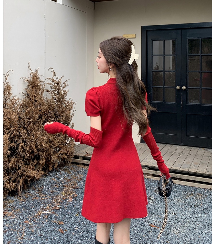 Autumn and winter knitted T-back slim dress for women