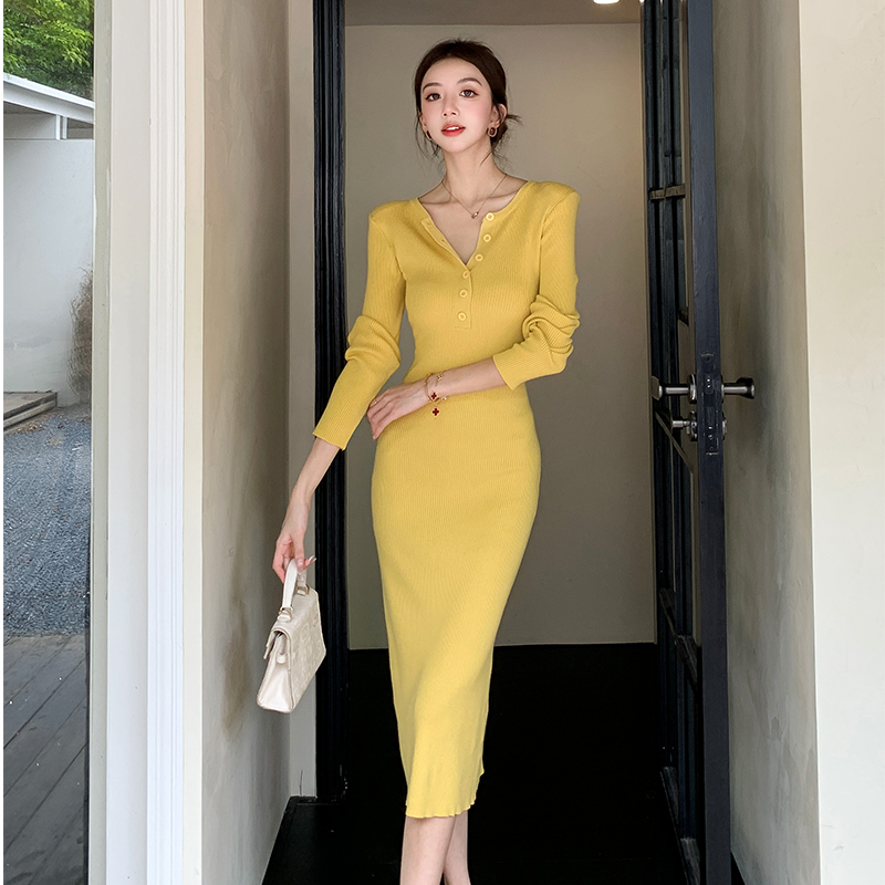 Autumn and winter dress knitted long dress for women