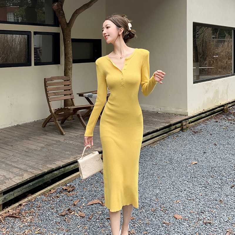 Autumn and winter dress knitted long dress for women