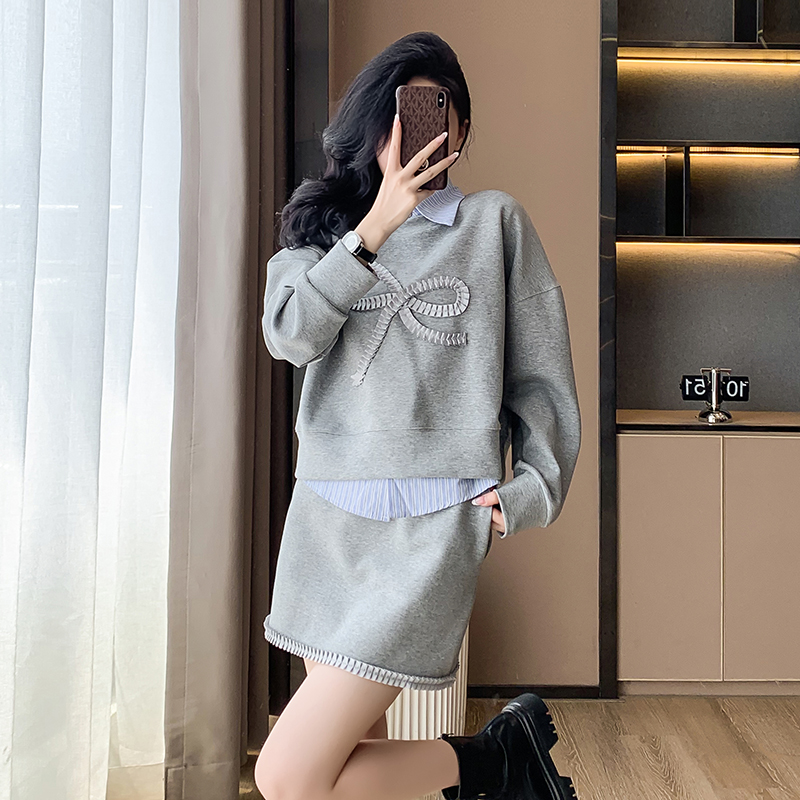 Lazy loose short skirt short spring and autumn tops 3pcs set