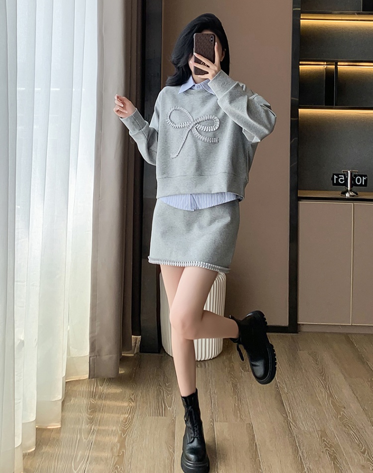 Lazy loose short skirt short spring and autumn tops 3pcs set