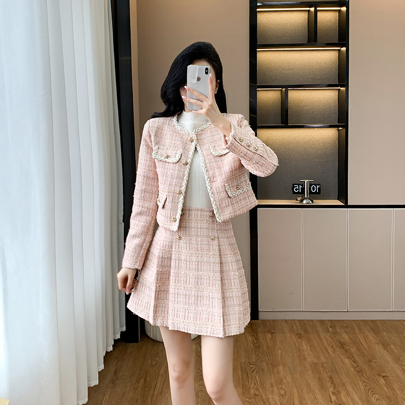 Paris sweet coat chanelstyle autumn short skirt a set