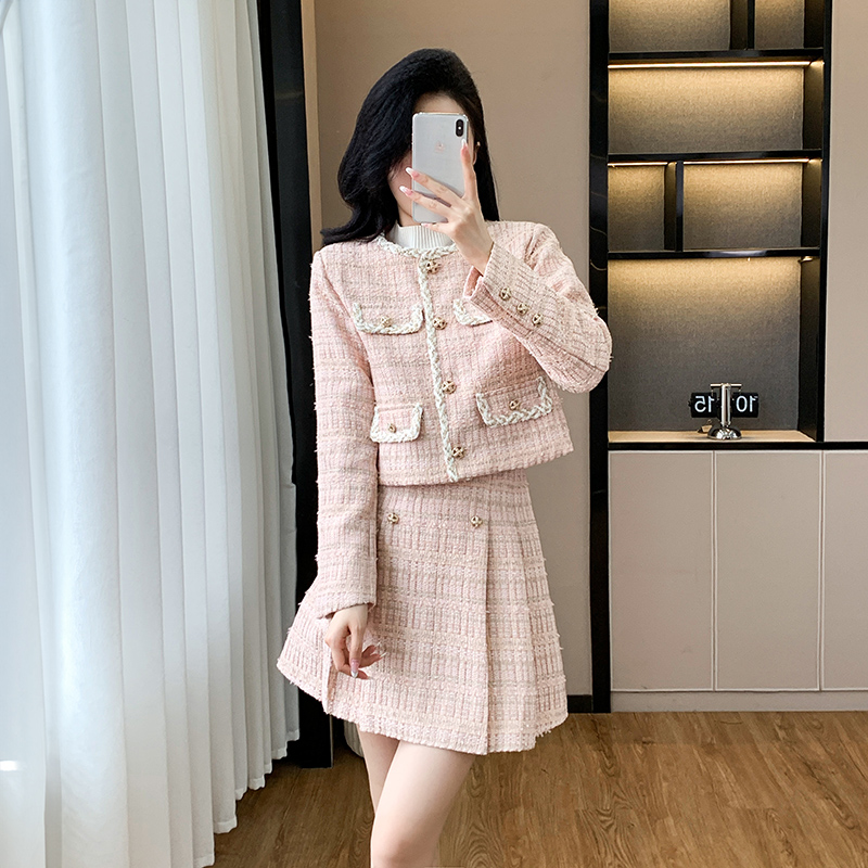 Paris sweet coat chanelstyle autumn short skirt a set