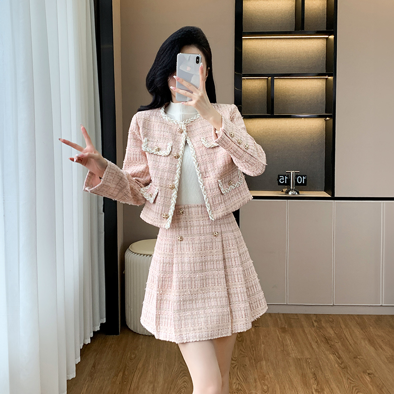 Paris sweet coat chanelstyle autumn short skirt a set