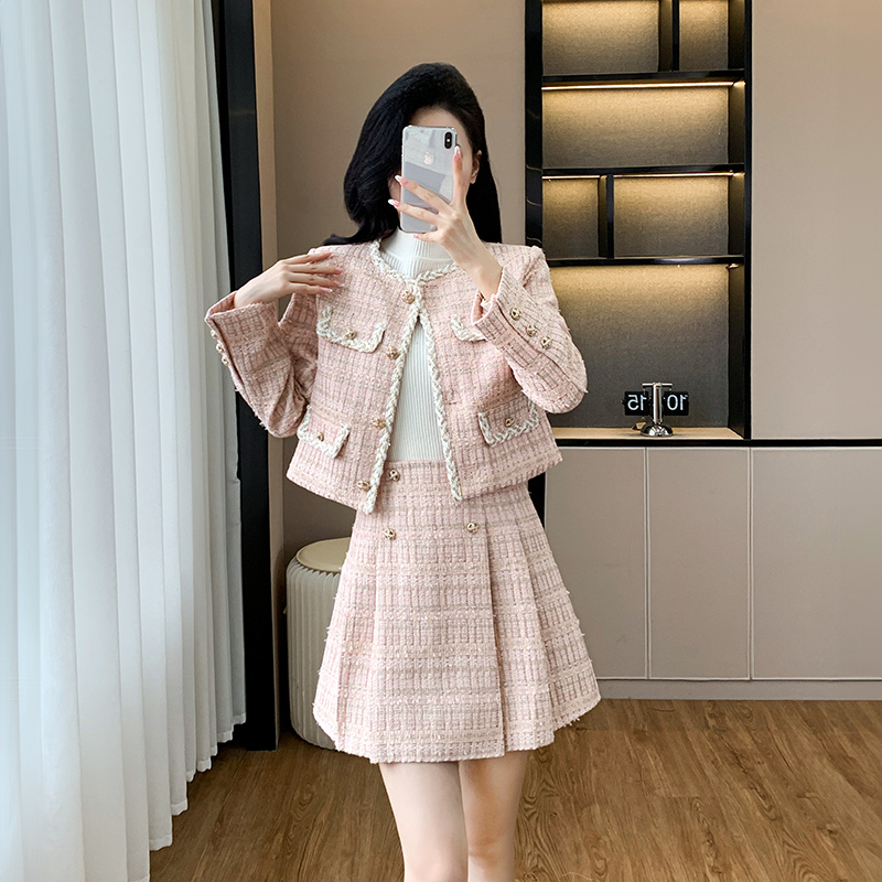 Paris sweet coat chanelstyle autumn short skirt a set