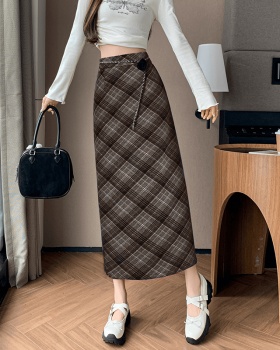 Plaid package hip retro A-line skirt for women