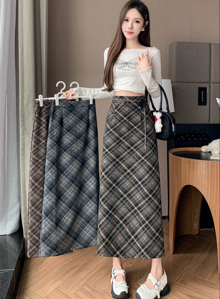 Plaid package hip retro A-line skirt for women