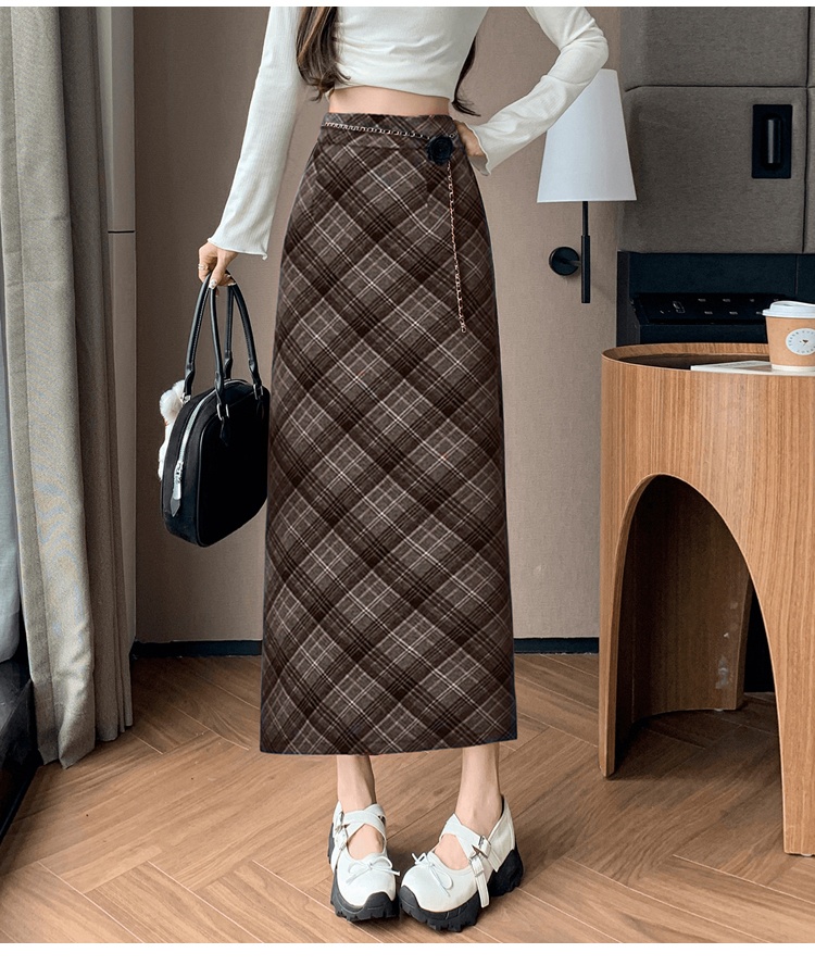 Plaid package hip retro A-line skirt for women