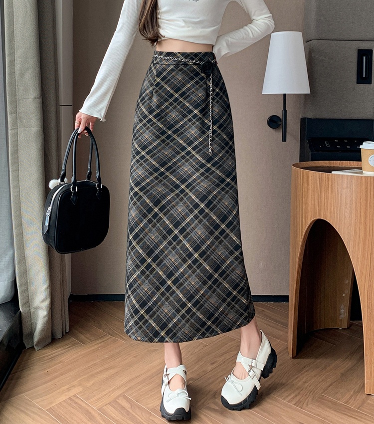 Plaid package hip retro A-line skirt for women