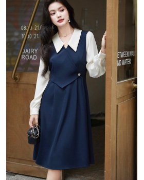 Splice long sleeve shirt temperament dress for women