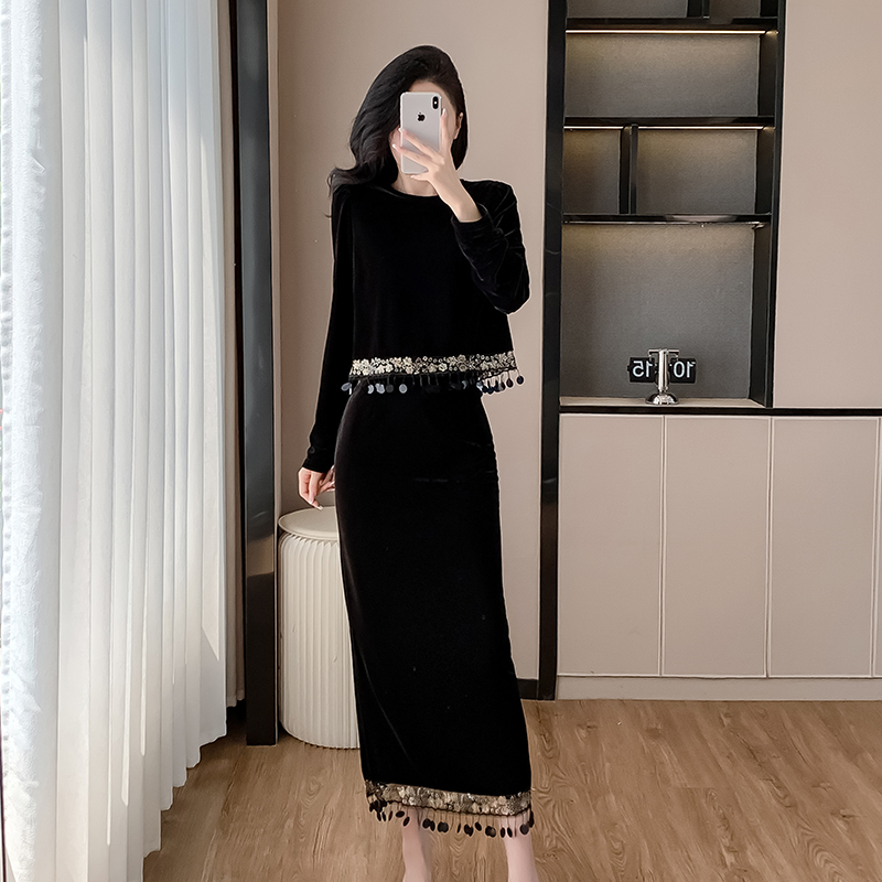 Round neck Korean style autumn skirt 2pcs set