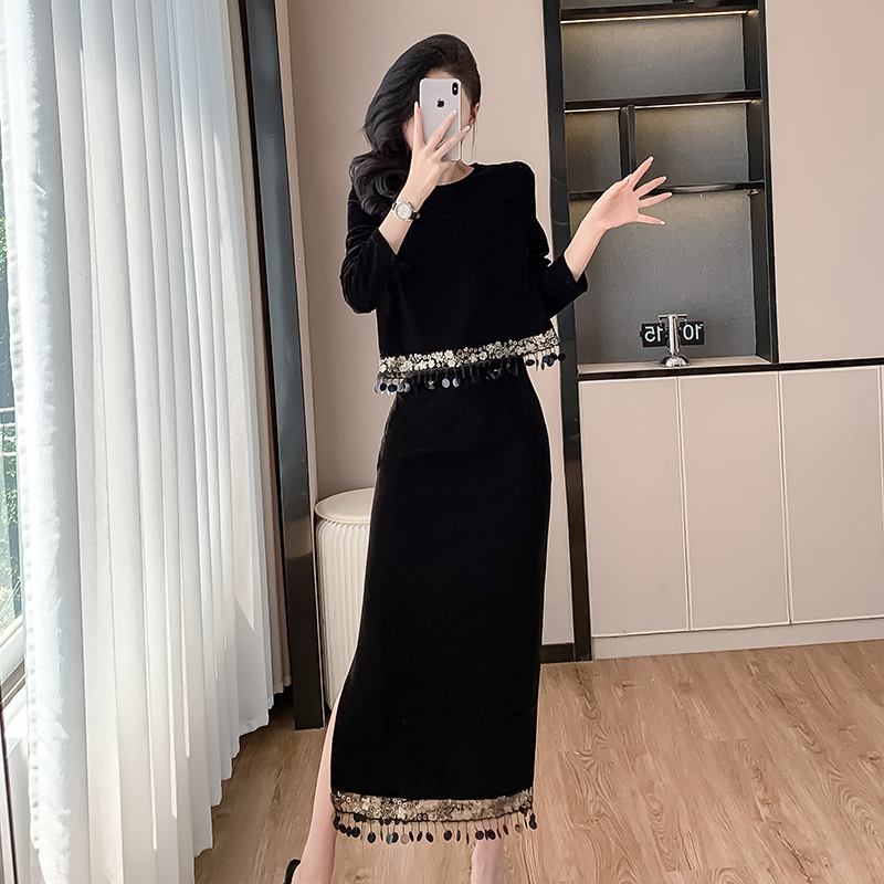 Round neck Korean style autumn skirt 2pcs set