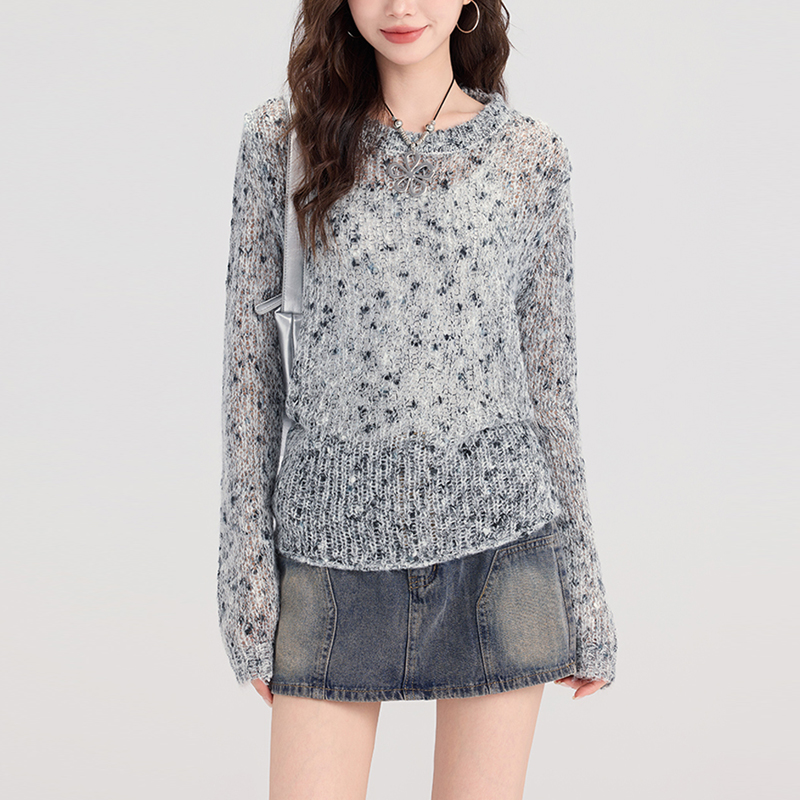 Casual lazy retro sweater hollow knitted autumn tops