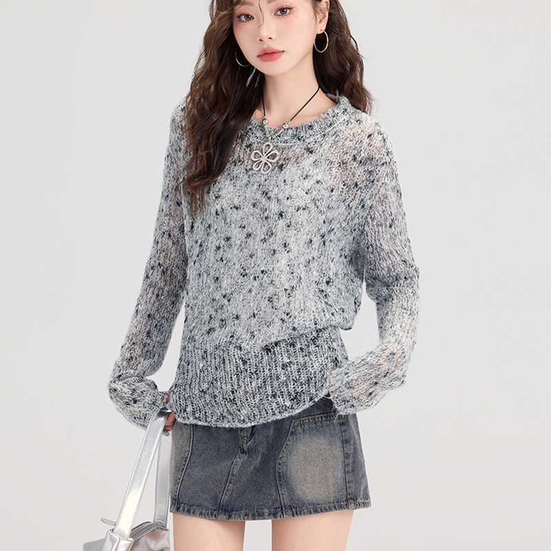 Casual lazy retro sweater hollow knitted autumn tops