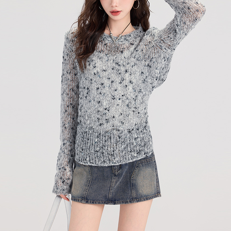 Casual lazy retro sweater hollow knitted autumn tops